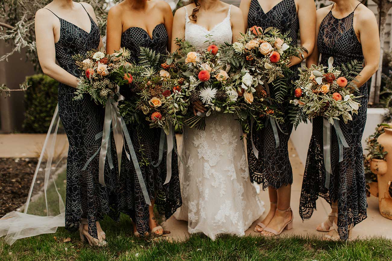 Bride, bridesmaids and bouquets