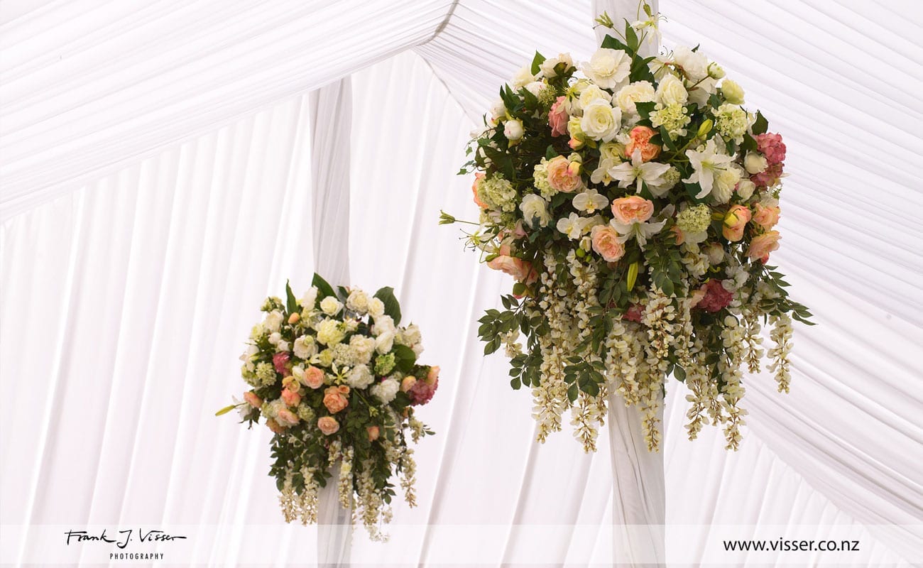 Beautiful wedding marquee flower feature pieces