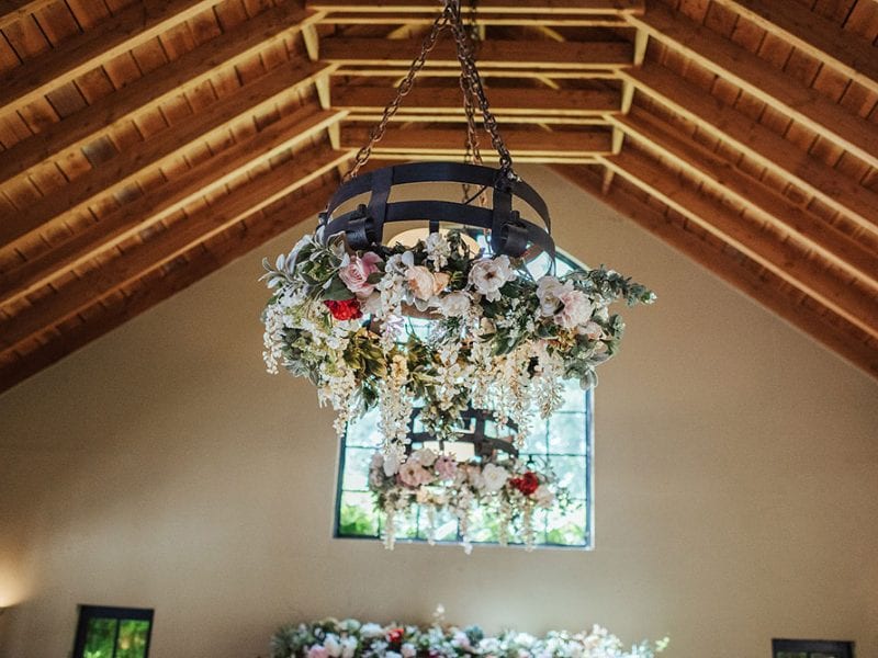 Hanging flower arrangements for Kerri-Ann and Johnny's wedding by Kim Chan Events
