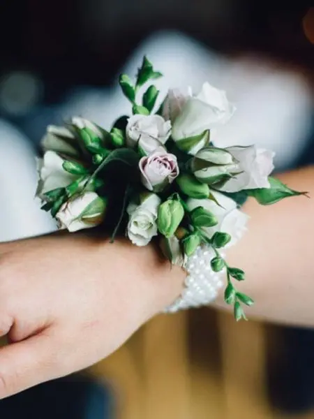 Wedding flower corsage on wrist
