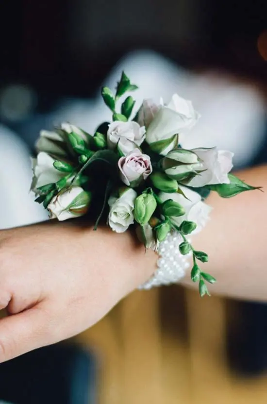 Wedding flower corsage on wrist