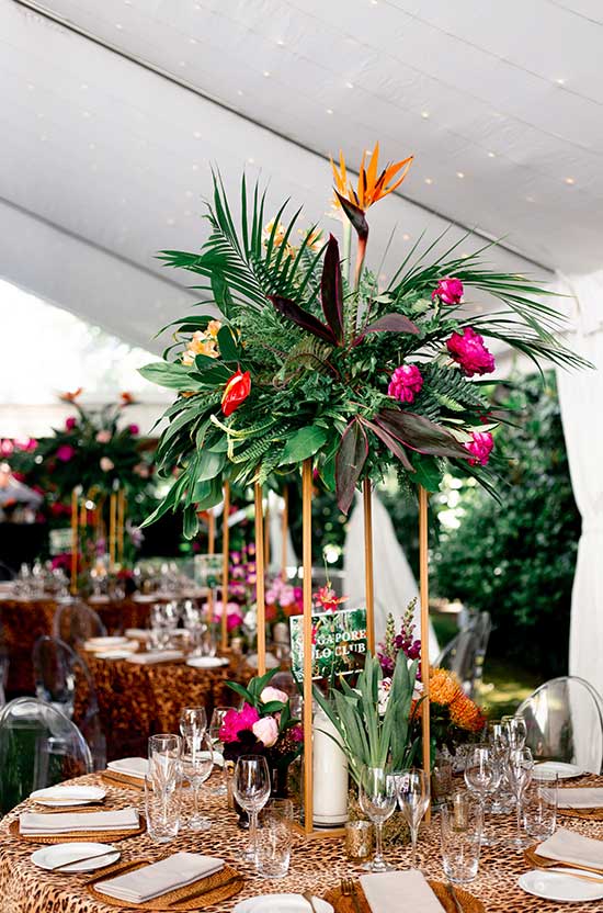 Tropical themed birthday party table feature pieces