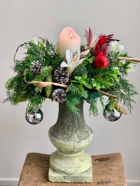 Fresh Christmas wreath with candle